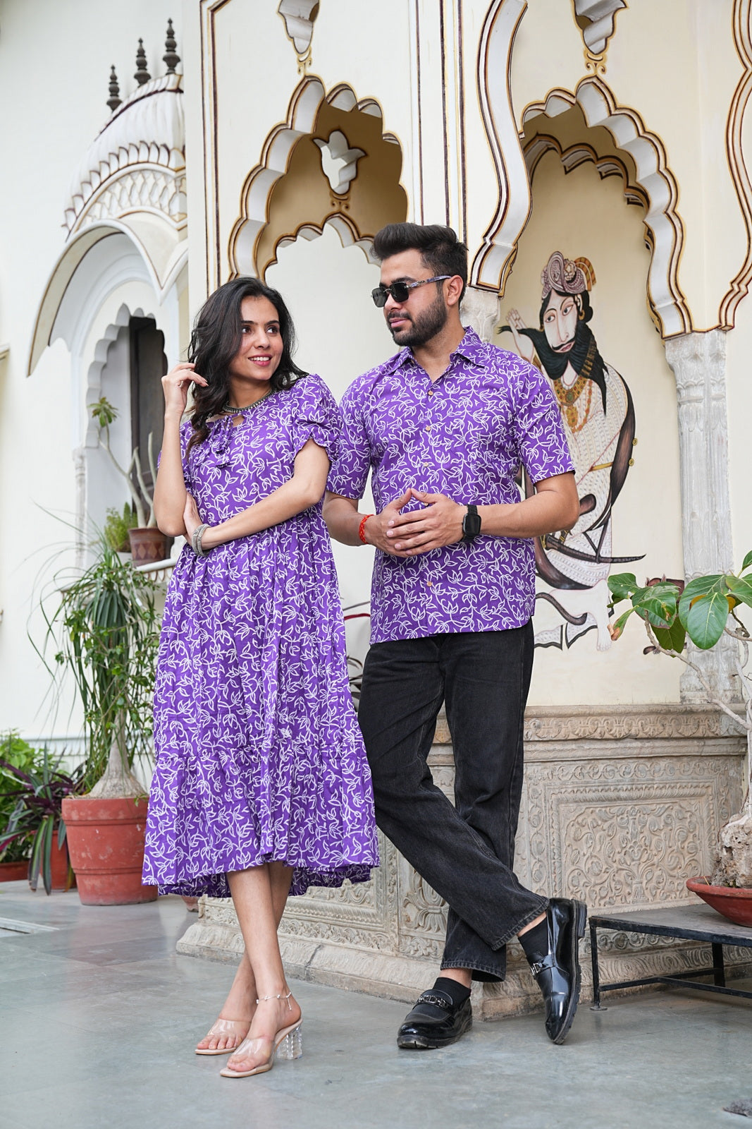 Couple Style Combo – Jaipuri Handblock Cotton Dress & Shirt Set