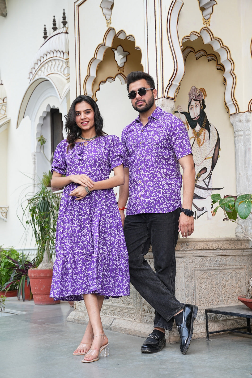 Couple Style Combo – Jaipuri Handblock Cotton Dress & Shirt Set