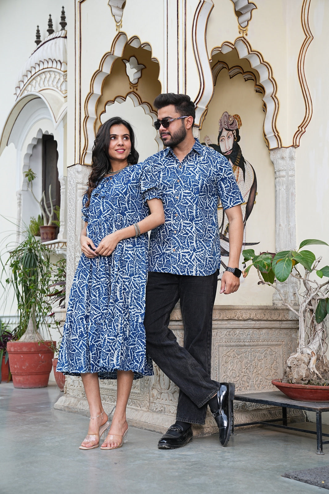 Couple Style Combo – Jaipuri Handblock Cotton Dress & Shirt Set