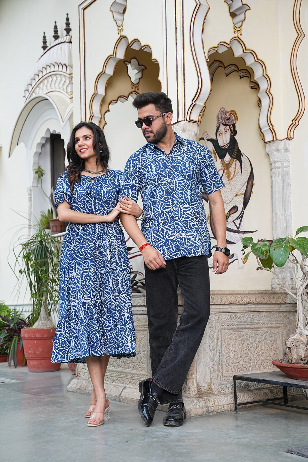 Couple Style Combo – Jaipuri Handblock Cotton Dress & Shirt Set XL