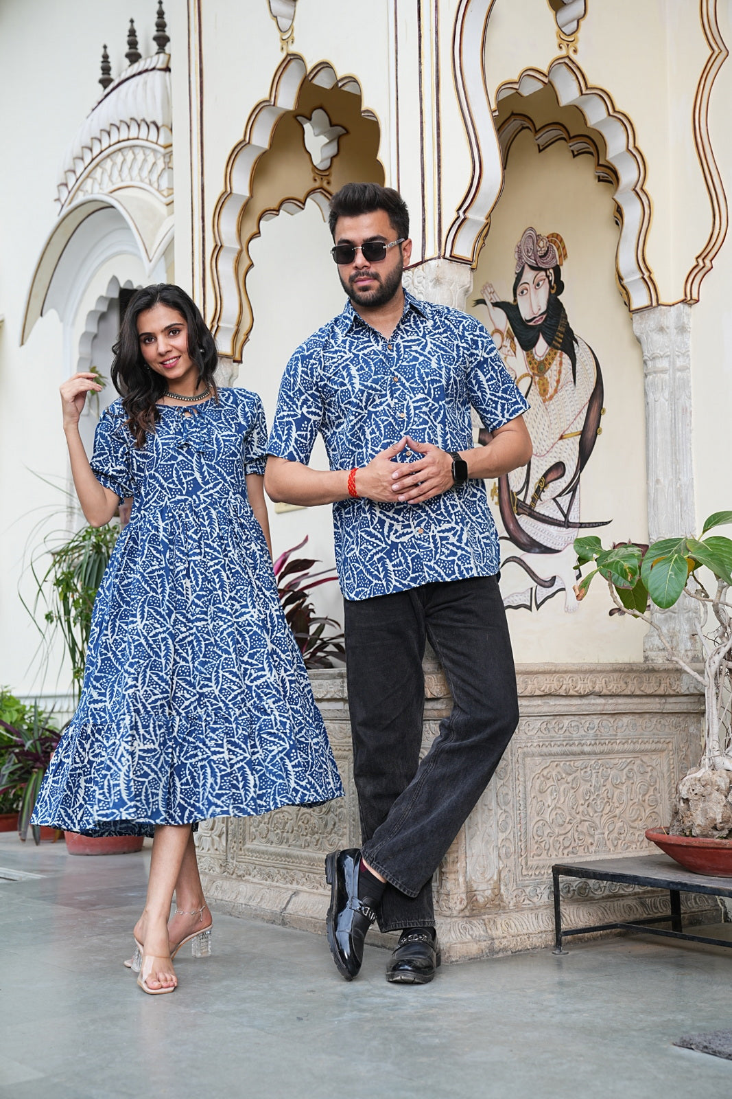 Couple Style Combo – Jaipuri Handblock Cotton Dress & Shirt Set