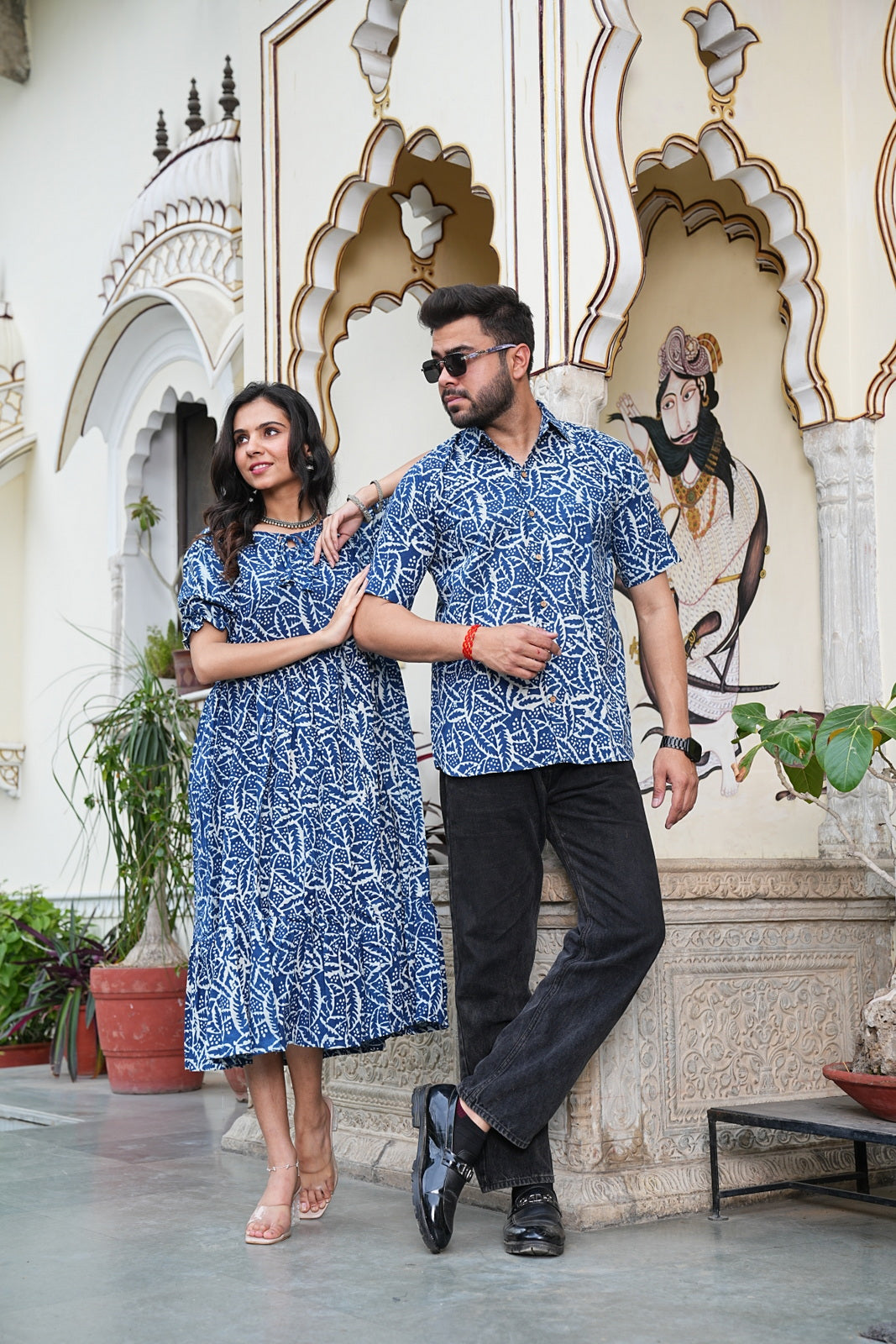 Couple Style Combo – Jaipuri Handblock Cotton Dress & Shirt Set