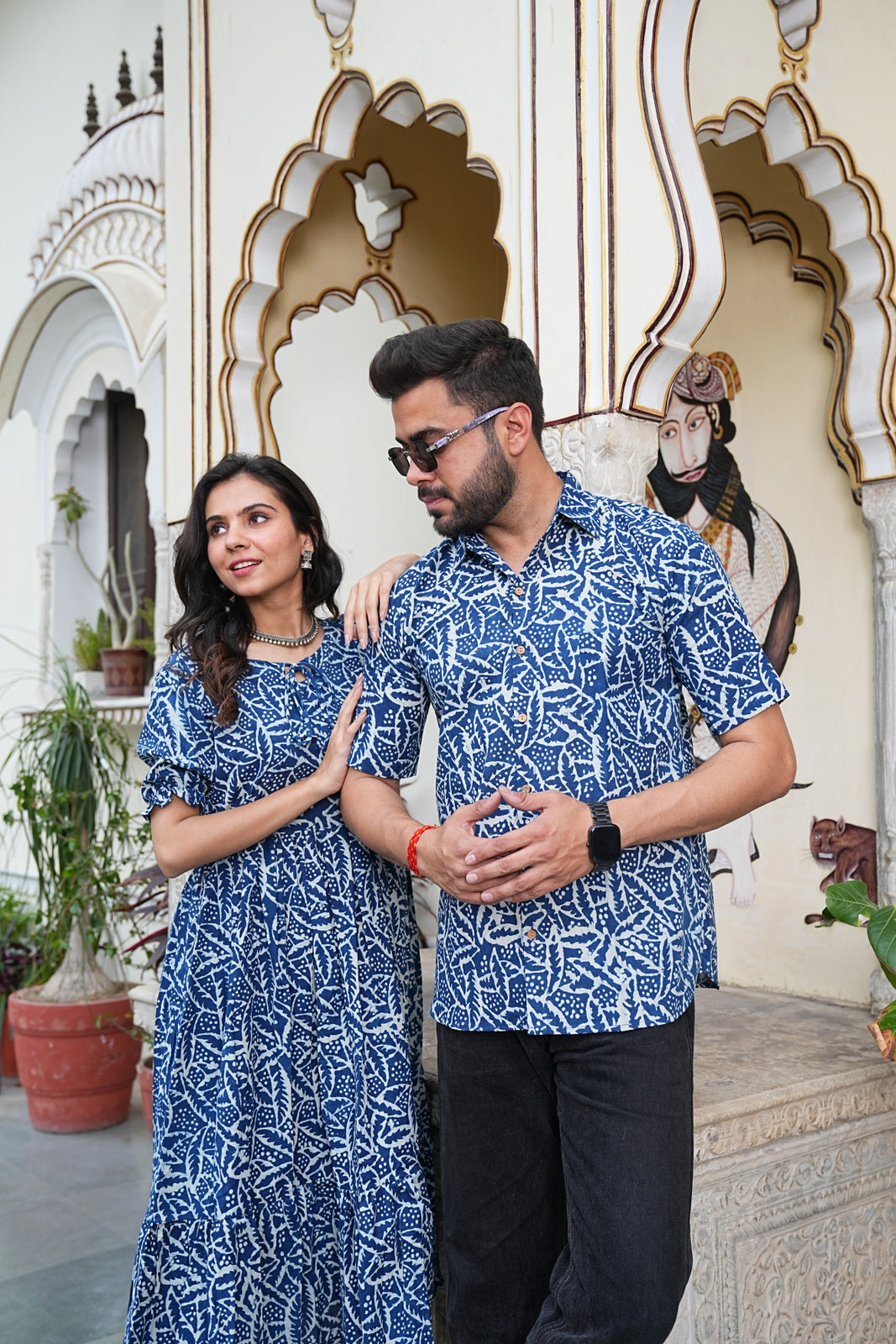 Couple Style Combo – Jaipuri Handblock Cotton Dress & Shirt Set