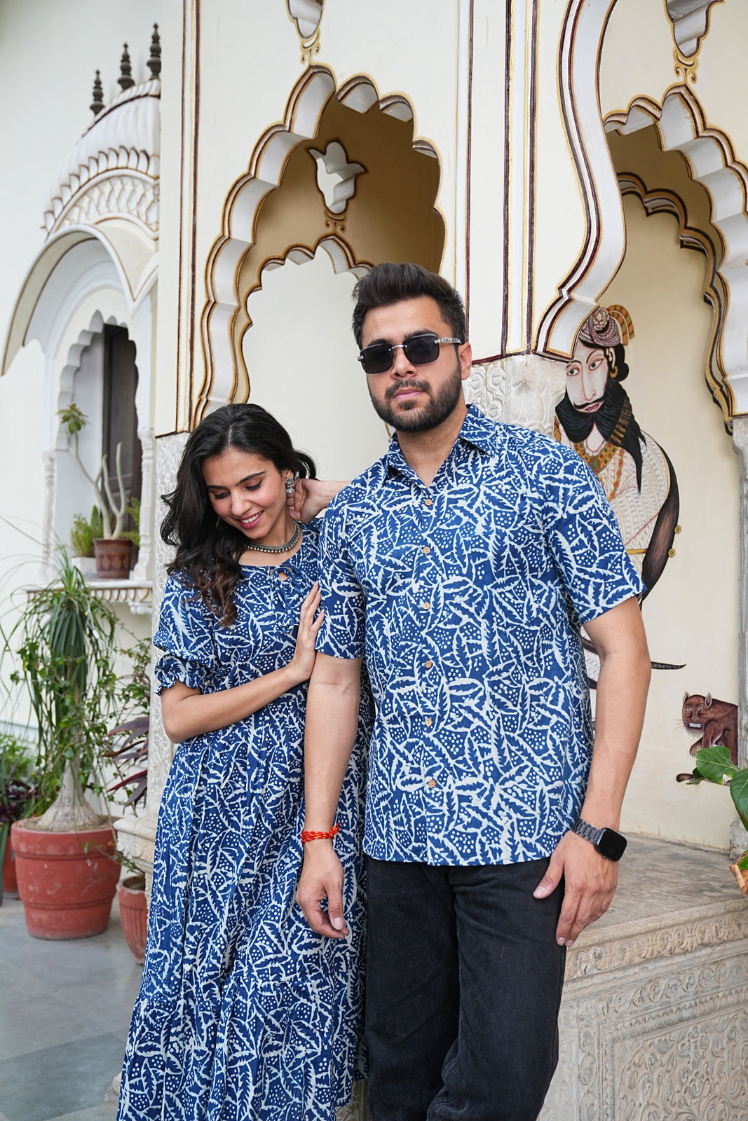 Couple Style Combo – Jaipuri Handblock Cotton Dress & Shirt Set