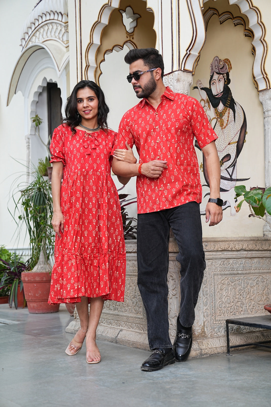 Couple Style Combo – Jaipuri Handblock Cotton Dress & Shirt Set