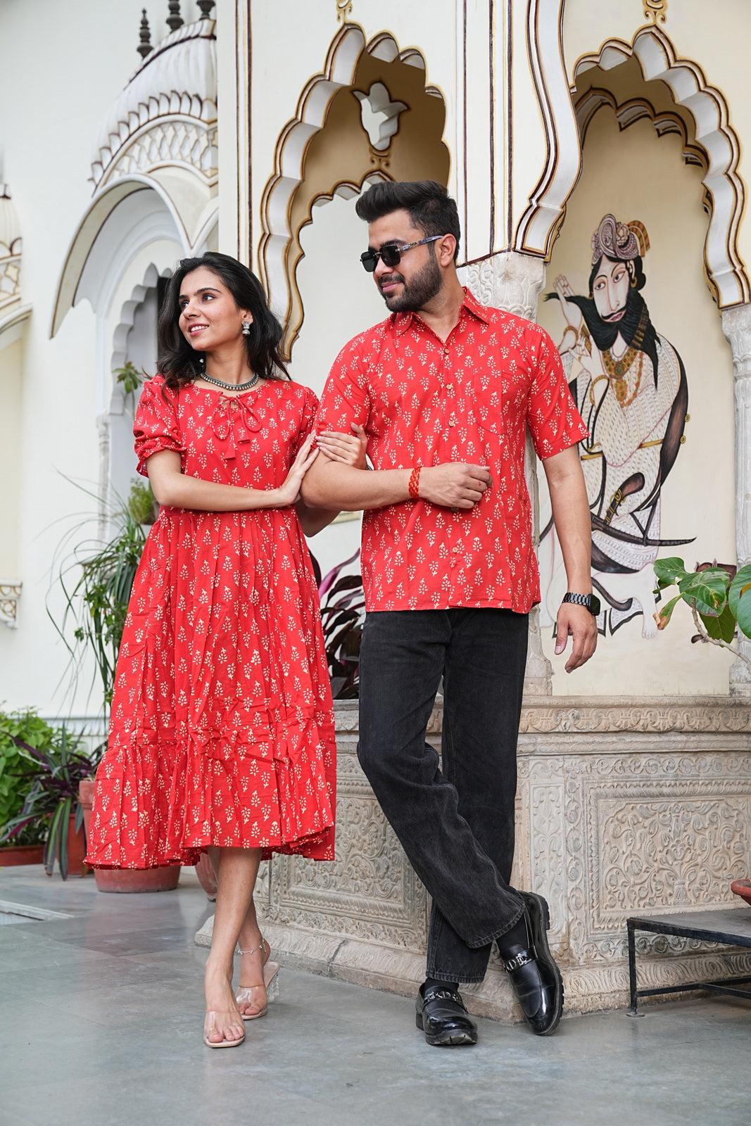 Couple Style Combo – Jaipuri Handblock Cotton Dress & Shirt Set