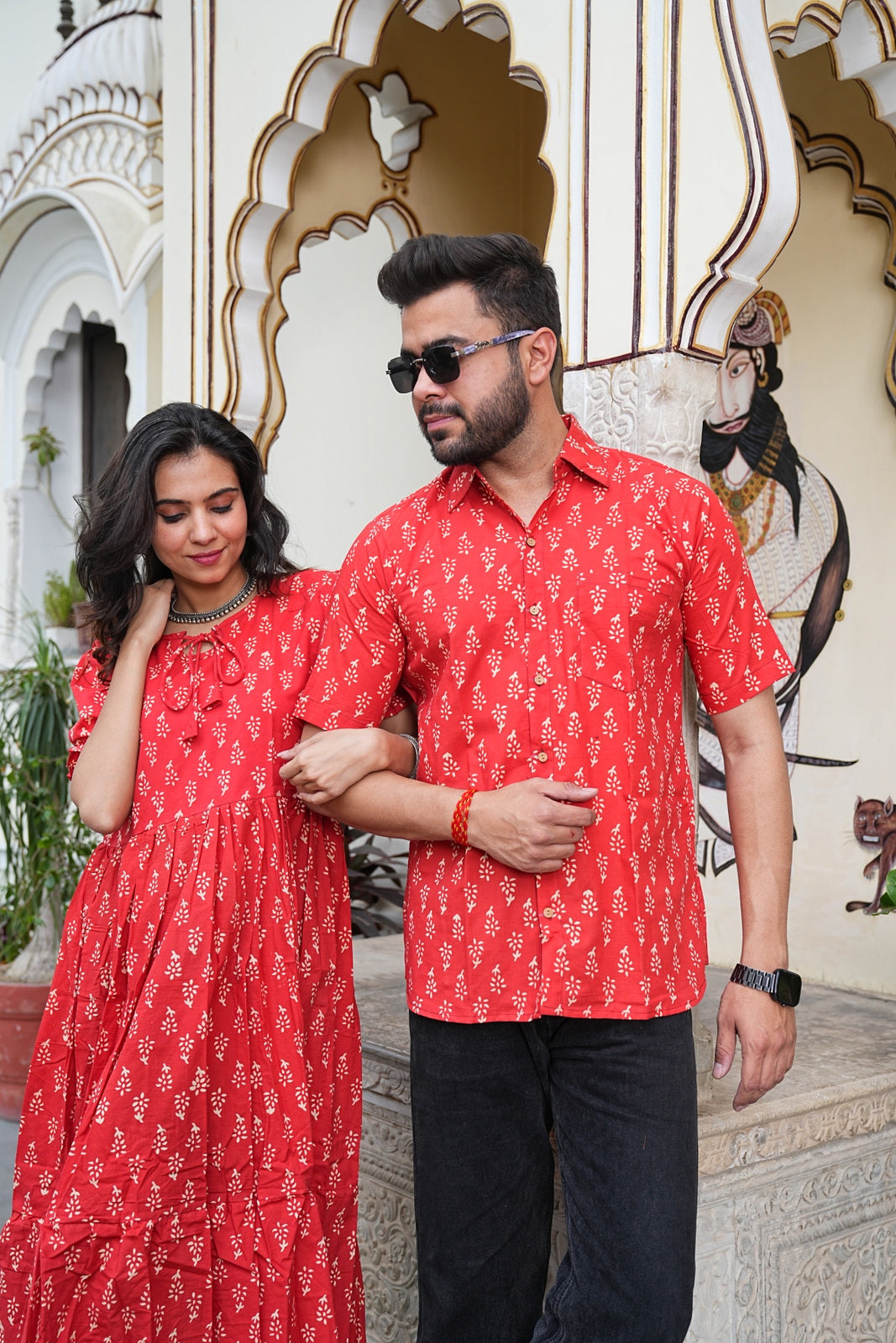Couple Style Combo – Jaipuri Handblock Cotton Dress & Shirt Set