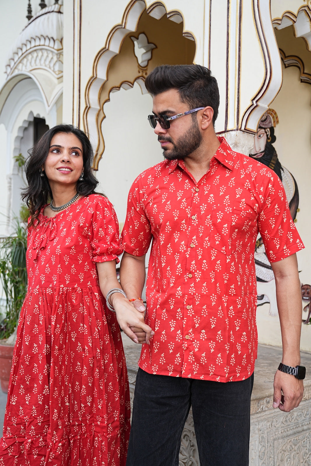 Couple Style Combo – Jaipuri Handblock Cotton Dress & Shirt Set