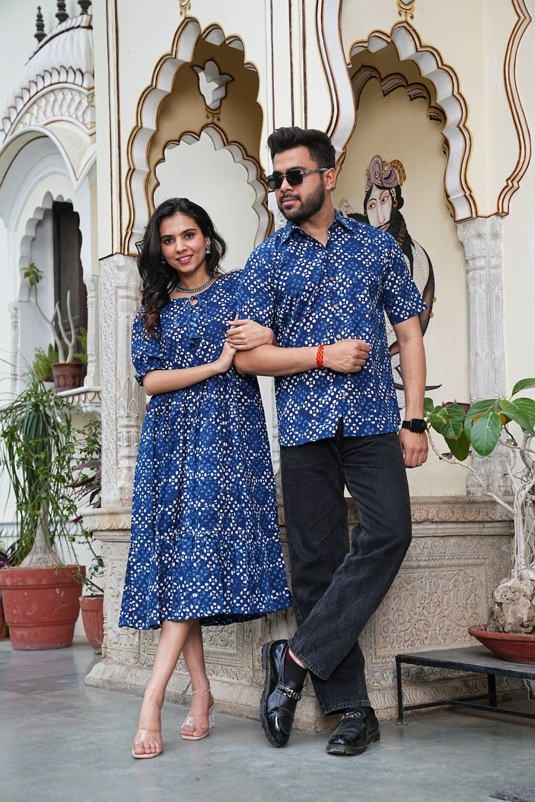 Couple Style Combo – Jaipuri Handblock Cotton Dress & Shirt Set