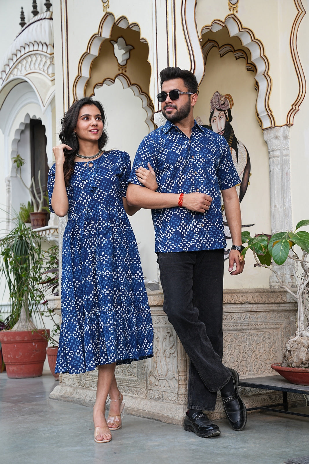 Couple Style Combo – Jaipuri Handblock Cotton Dress & Shirt Set