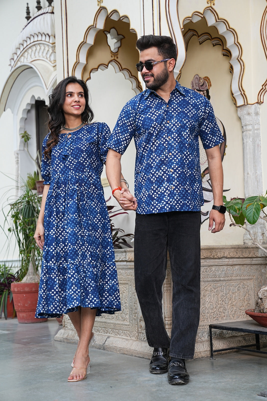 Couple Style Combo – Jaipuri Handblock Cotton Dress & Shirt Set