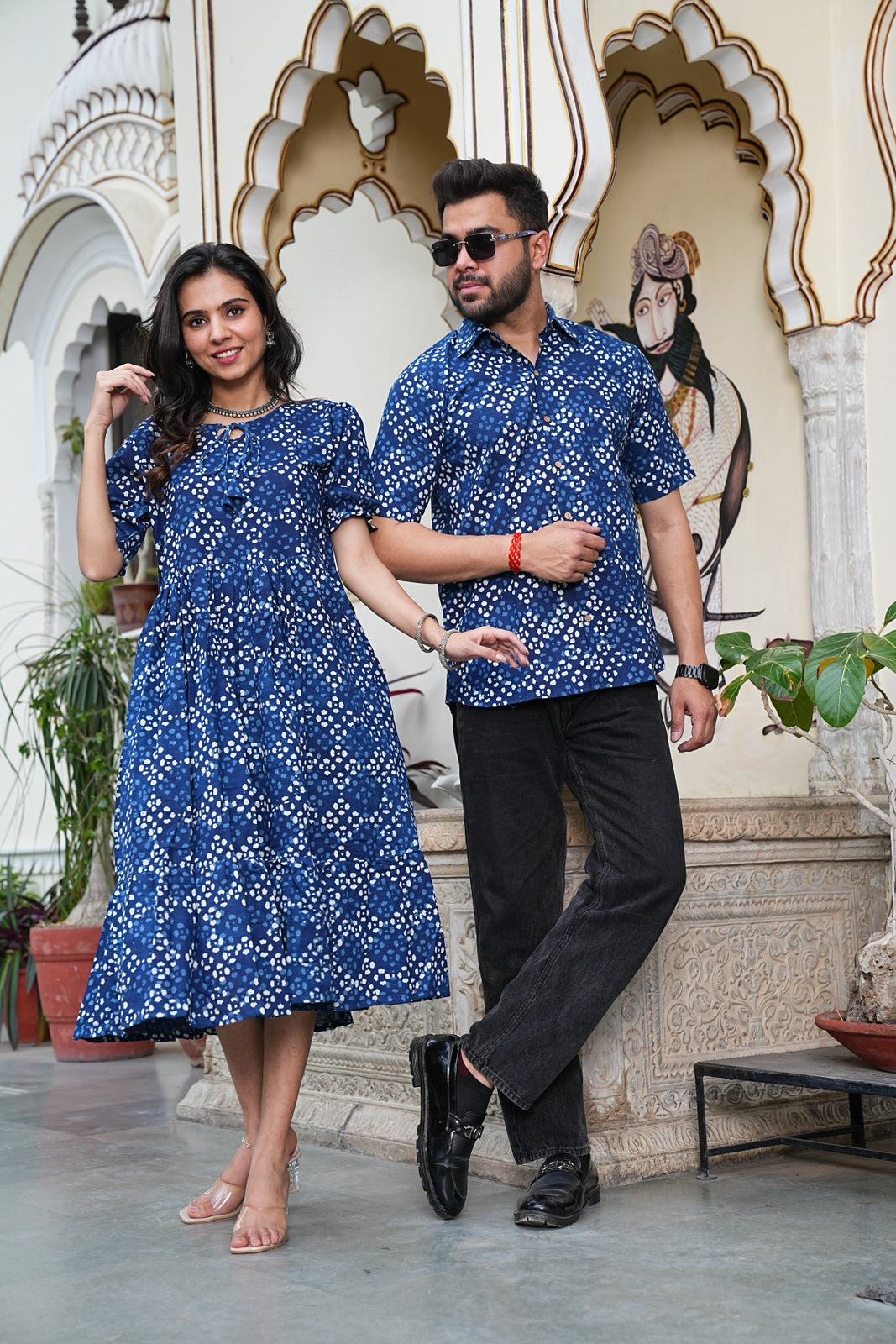 Couple Style Combo – Jaipuri Handblock Cotton Dress & Shirt Set