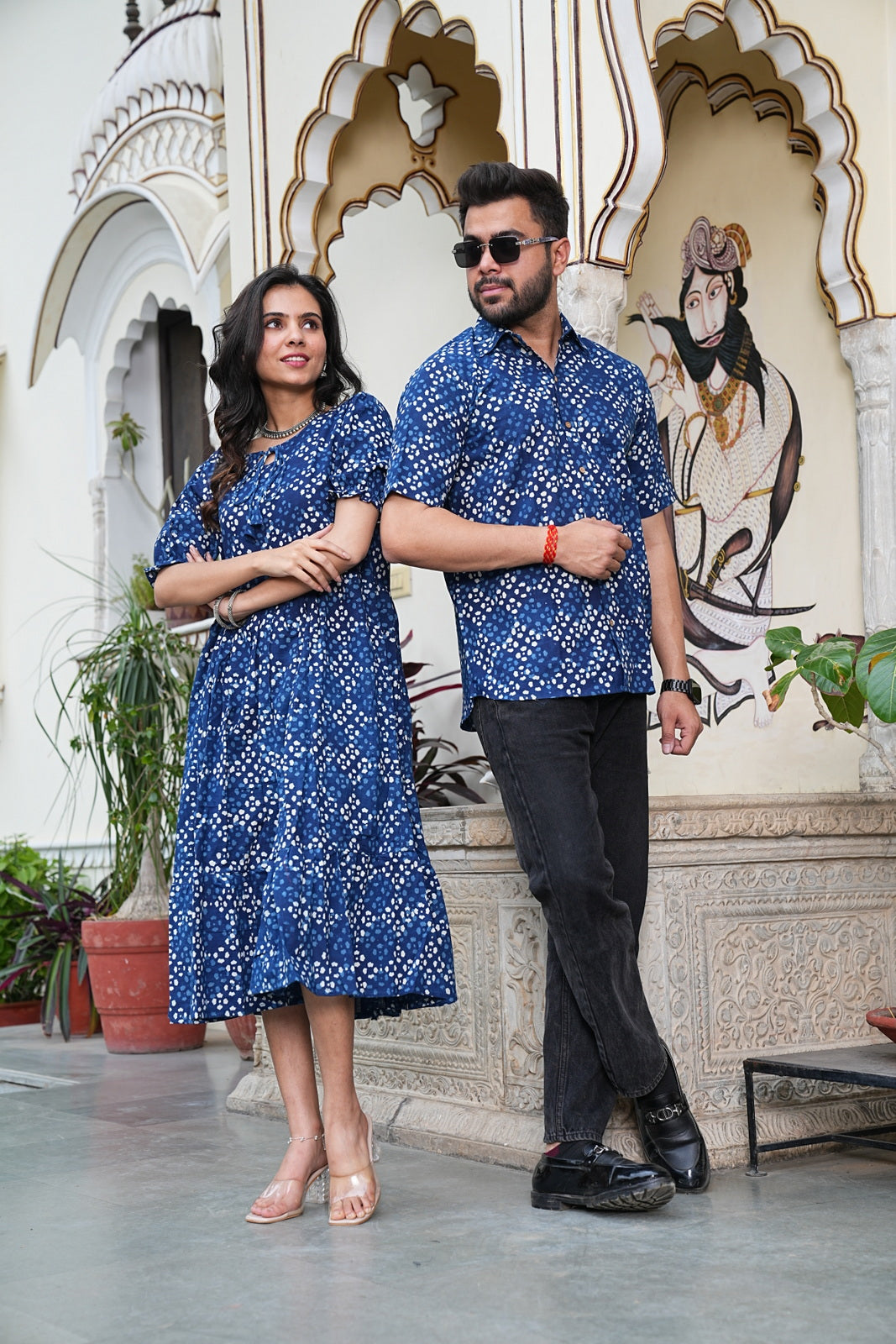 Couple Style Combo – Jaipuri Handblock Cotton Dress & Shirt Set