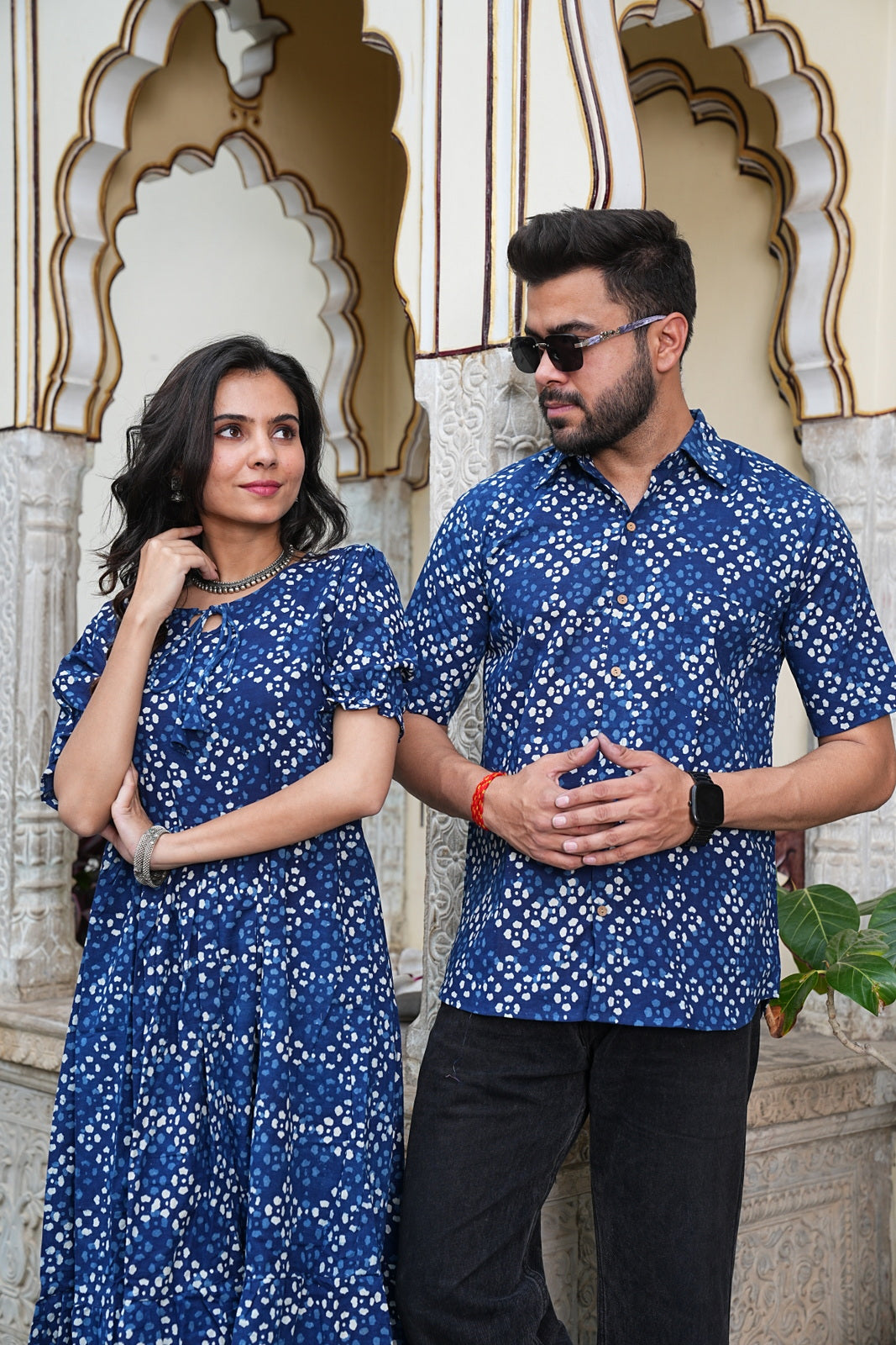 Couple Style Combo – Jaipuri Handblock Cotton Dress & Shirt Set