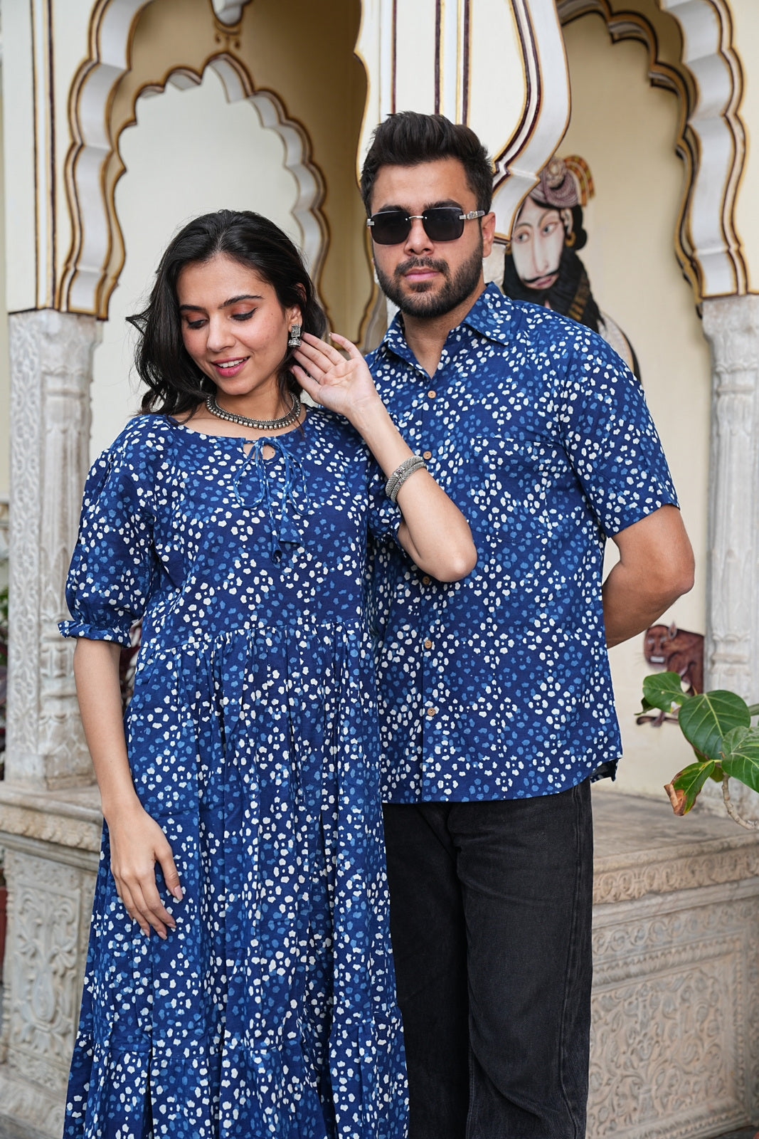 Couple Style Combo – Jaipuri Handblock Cotton Dress & Shirt Set