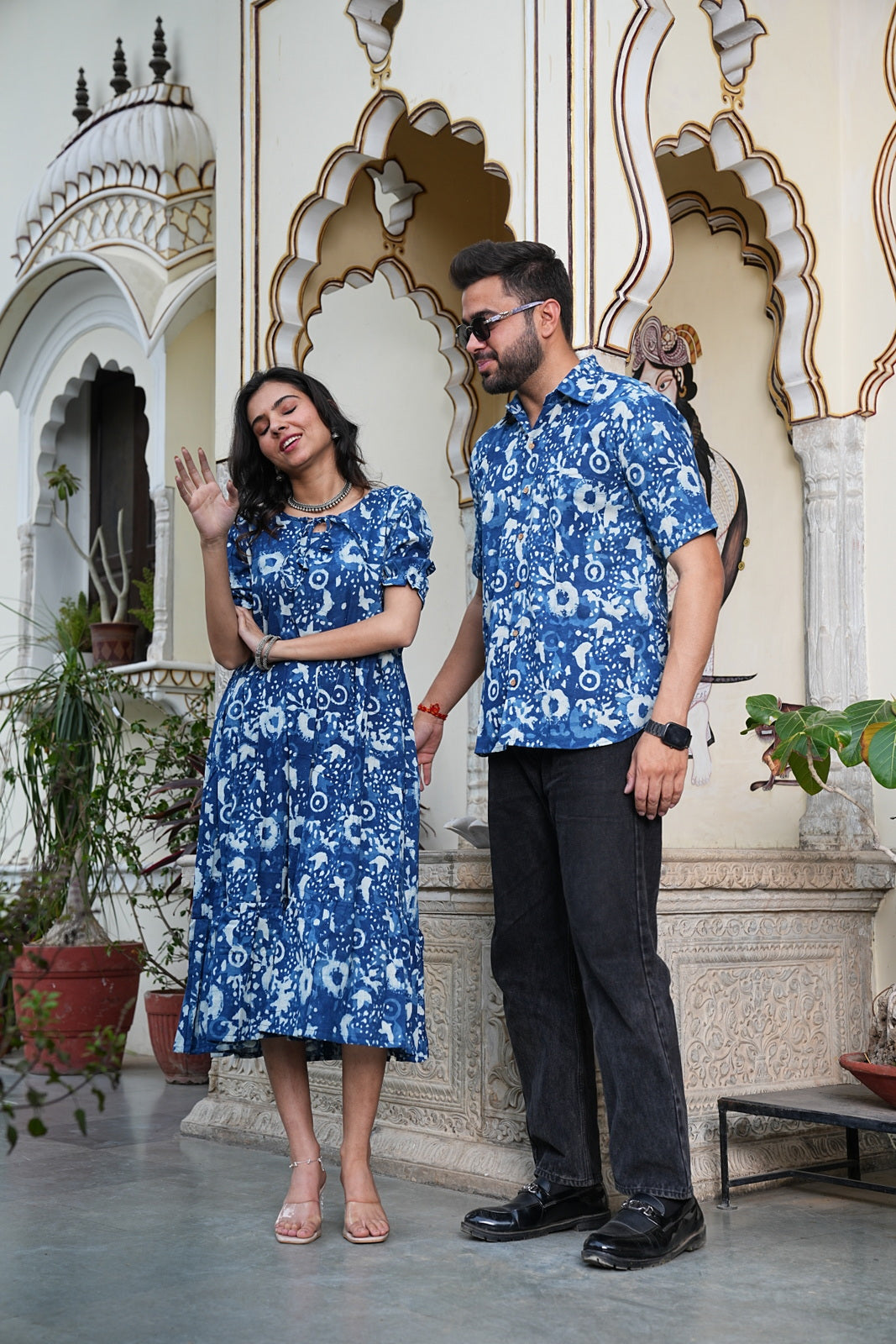Couple Style Combo – Jaipuri Handblock Cotton Dress & Shirt Set