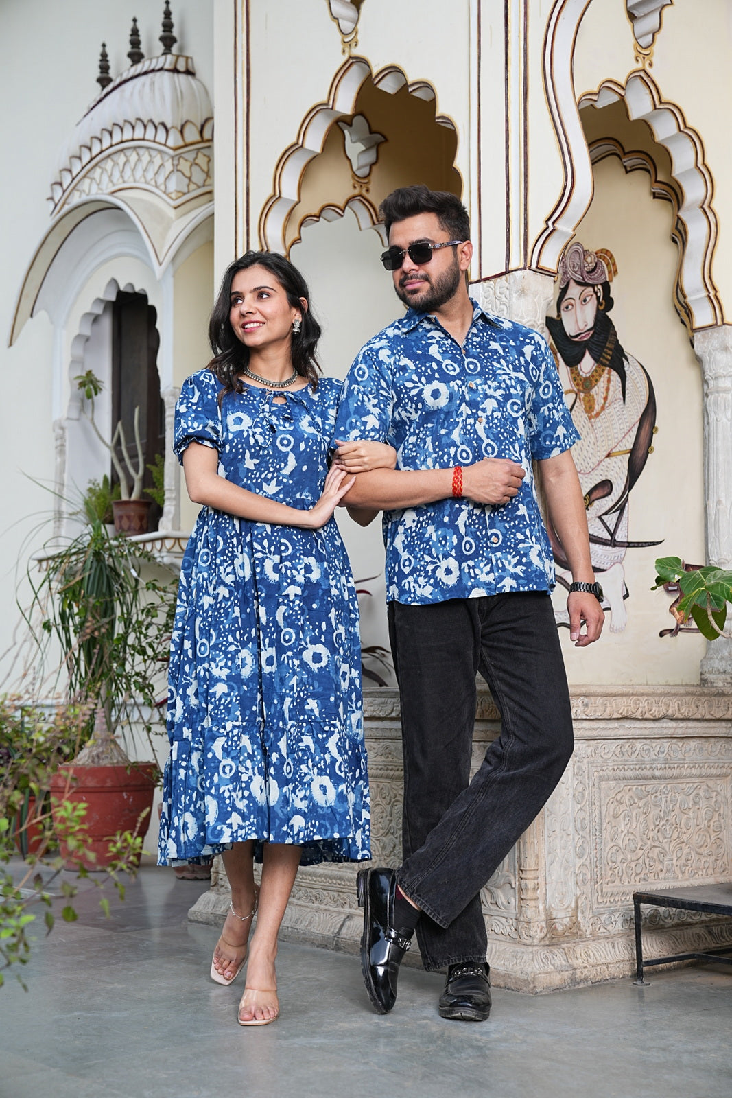 Couple Style Combo – Jaipuri Handblock Cotton Dress & Shirt Set