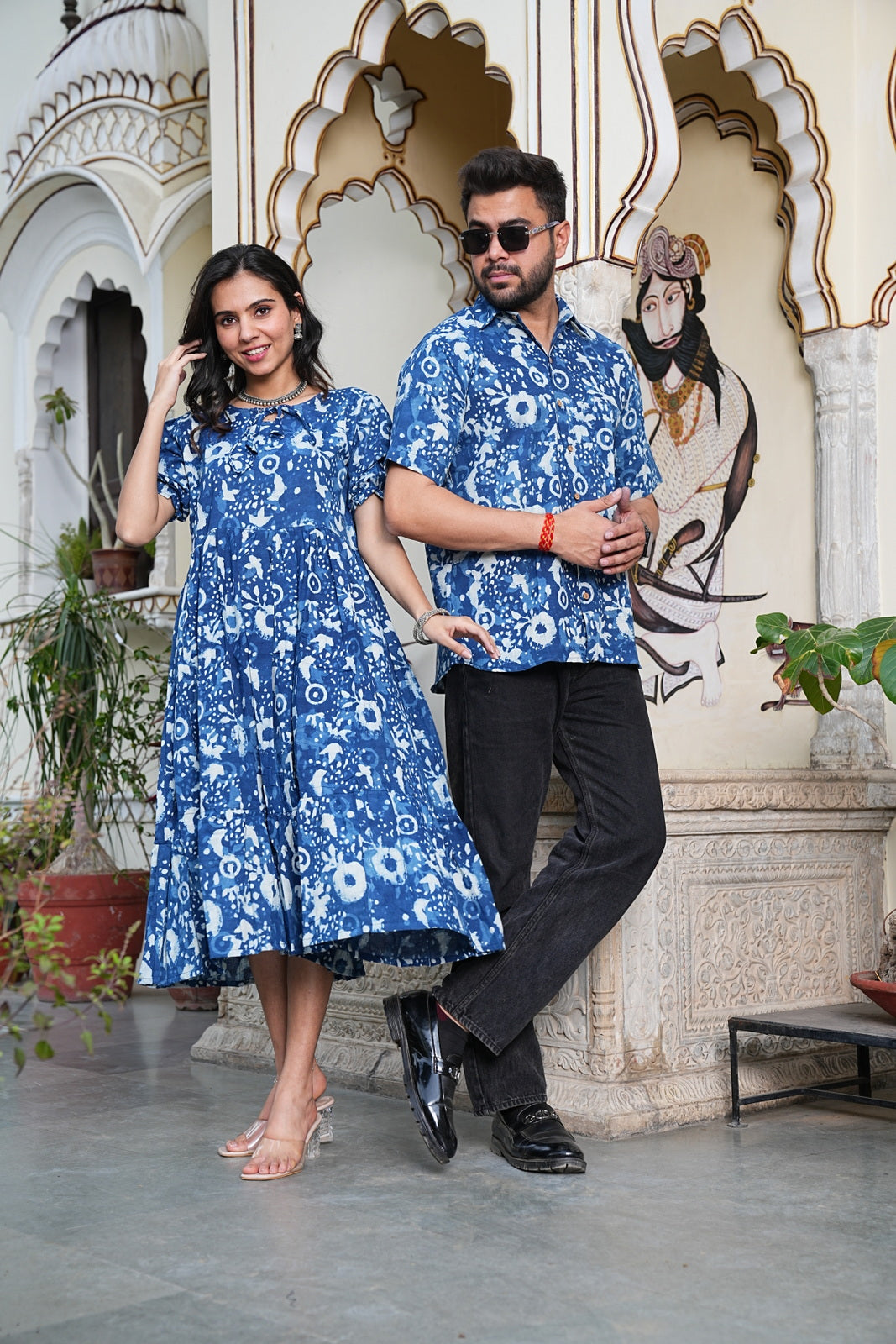 Couple Style Combo – Jaipuri Handblock Cotton Dress & Shirt Set