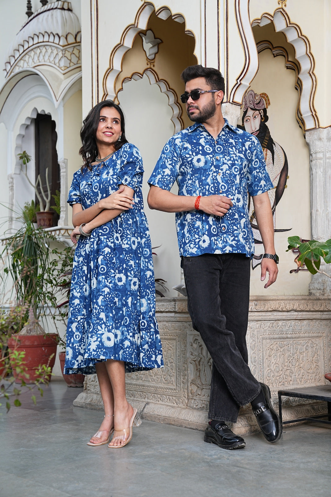 Couple Style Combo – Jaipuri Handblock Cotton Dress & Shirt Set