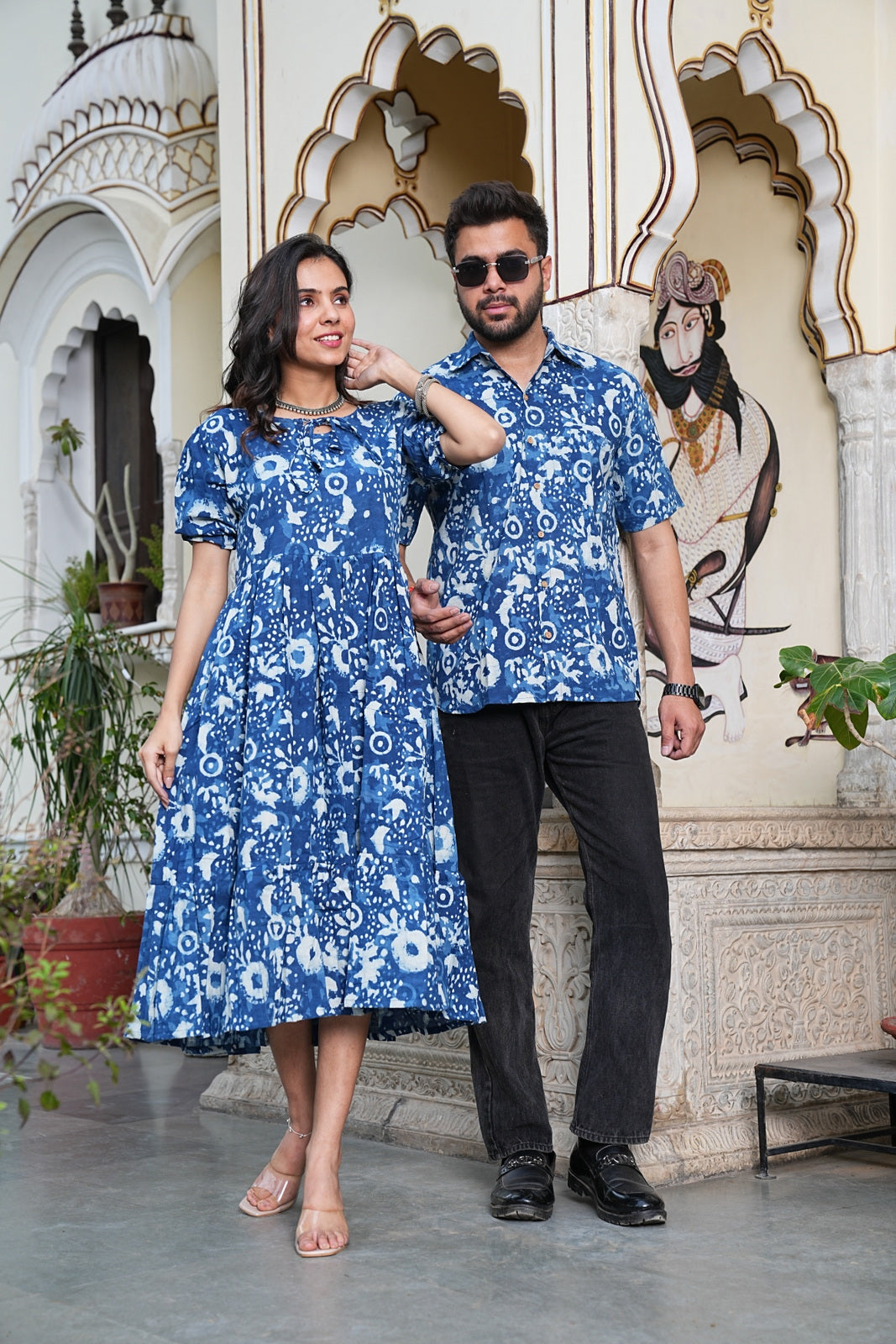 Couple Style Combo – Jaipuri Handblock Cotton Dress & Shirt Set