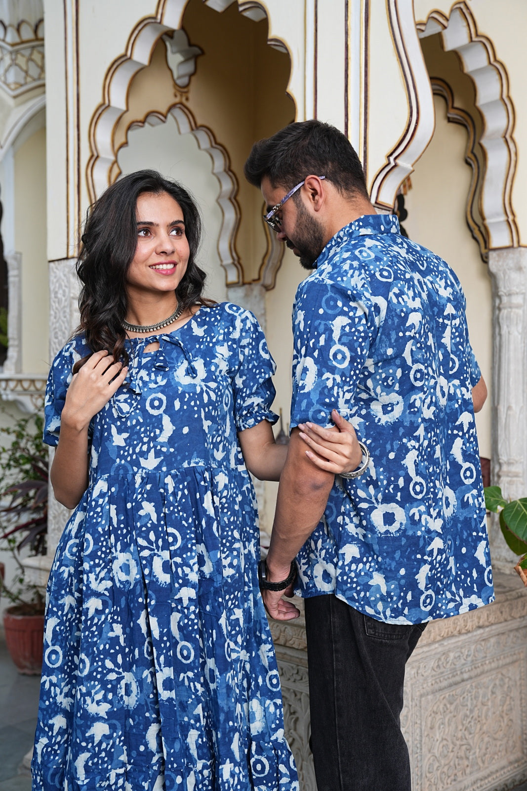 Couple Style Combo – Jaipuri Handblock Cotton Dress & Shirt Set
