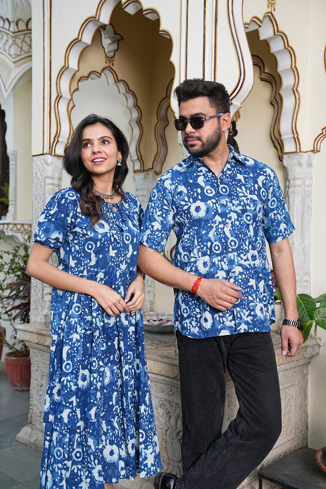 Couple Style Combo – Jaipuri Handblock Cotton Dress & Shirt Set
