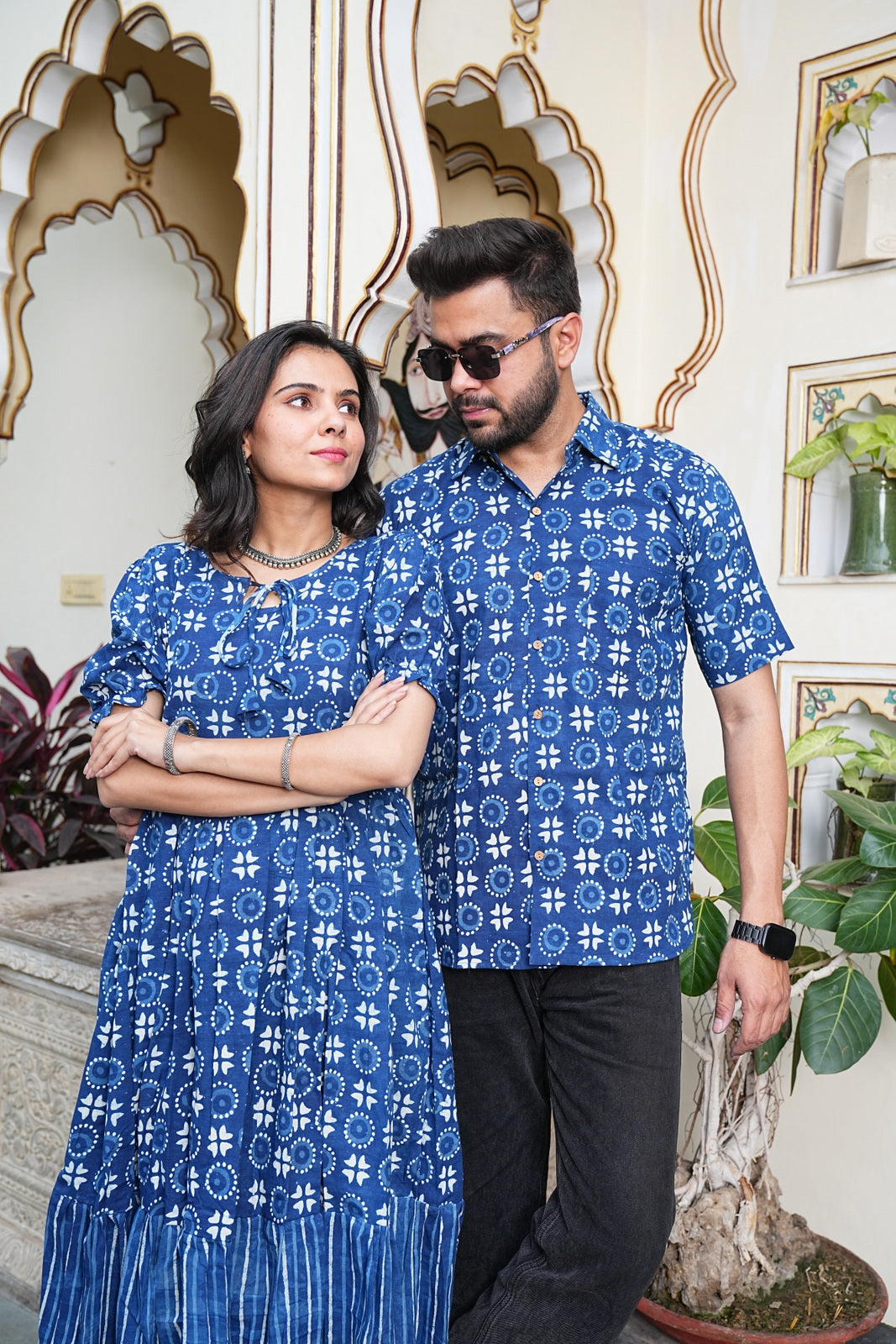 Couple Style Combo – Jaipuri Handblock Cotton Dress & Shirt Set