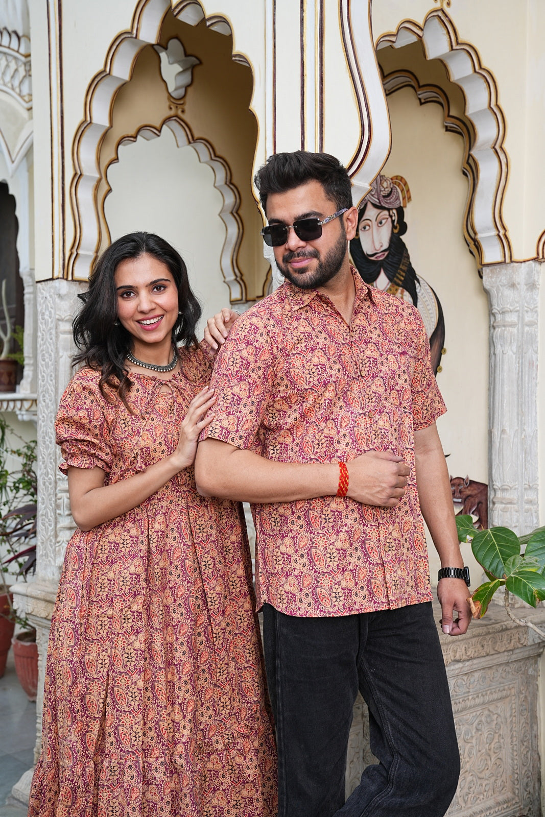 Couple Style Combo – Jaipuri Handblock Cotton Dress & Shirt Set