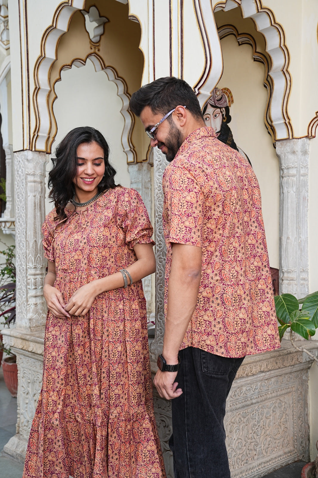Couple Style Combo – Jaipuri Handblock Cotton Dress & Shirt Set