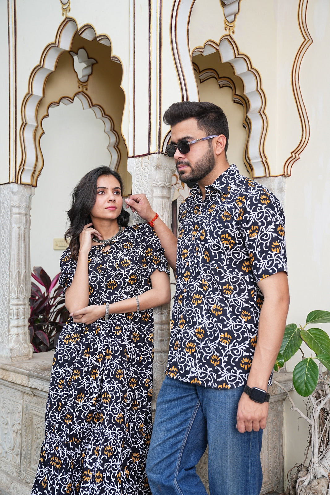 Couple Style Combo – Jaipuri Handblock Cotton Dress & Shirt Set