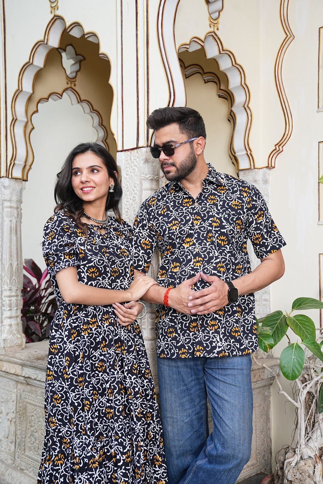 Couple Style Combo – Jaipuri Handblock Cotton Dress & Shirt Set