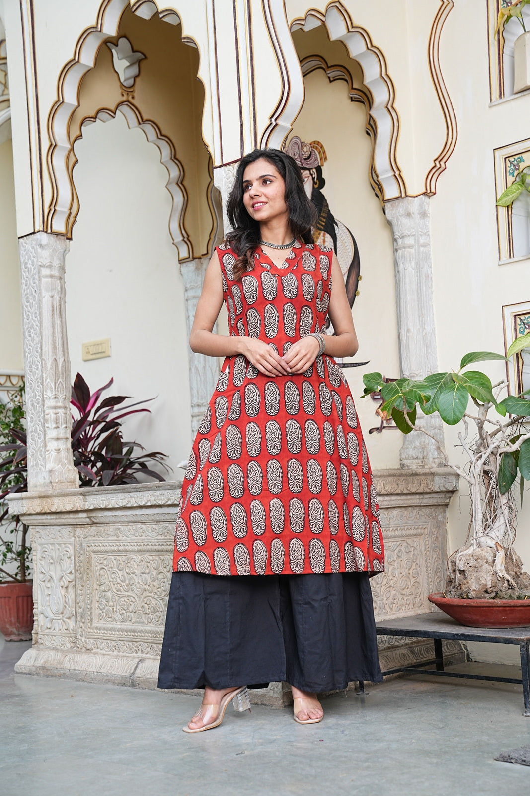 BAGRU Handblock Printed Cotton Sleeveless Plazo Set – Earthy Elegance by House of the Handblock