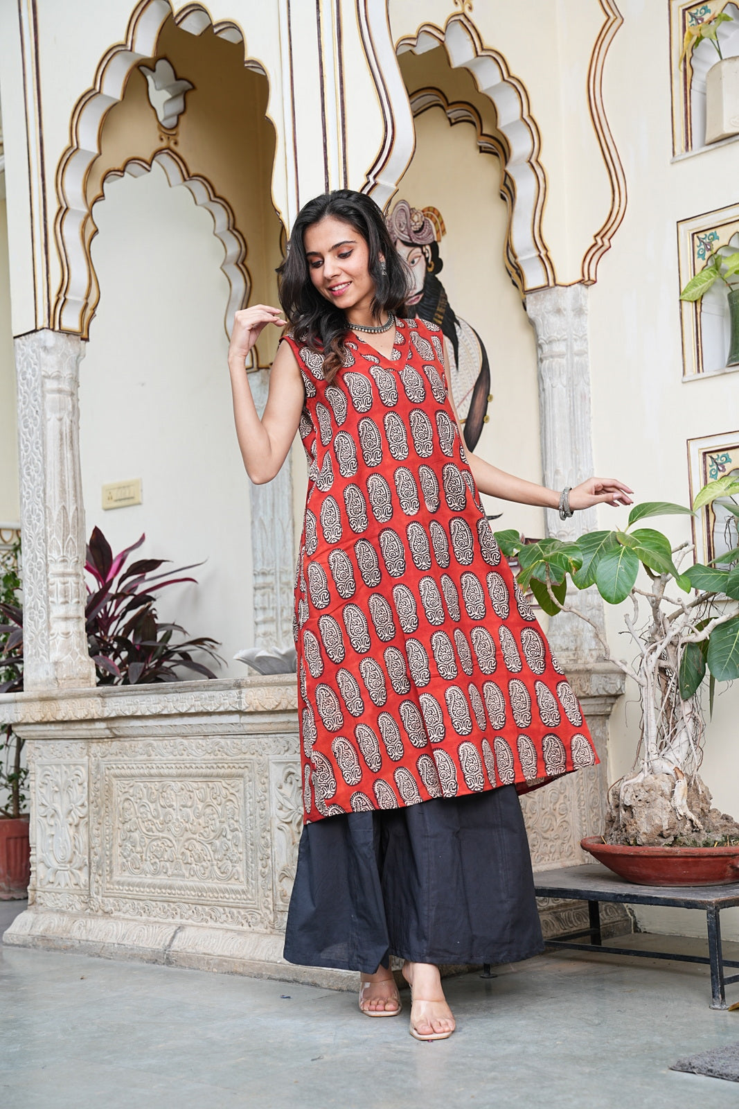 BAGRU Handblock Printed Cotton Sleeveless Plazo Set – Earthy Elegance by House of the Handblock