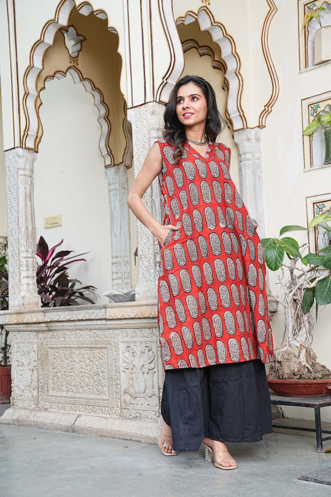 BAGRU Handblock Printed Cotton Sleeveless Plazo Set – Earthy Elegance by House of the Handblock