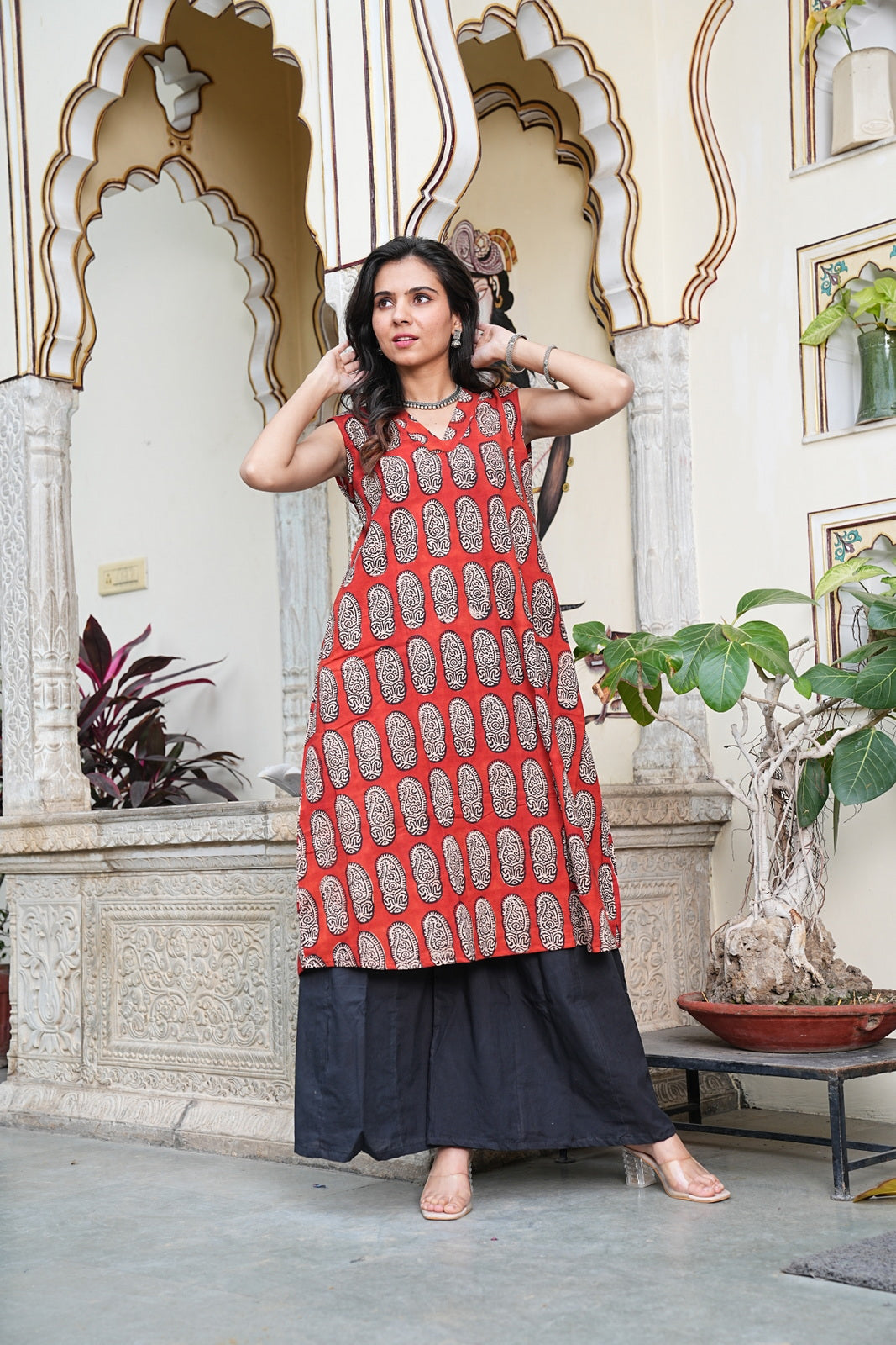 BAGRU Handblock Printed Cotton Sleeveless Plazo Set – Earthy Elegance by House of the Handblock
