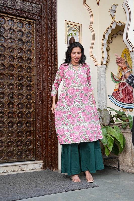 PINK Handblock Printed Cotton Plazo Set – Earthy Elegance by House of the Handblock