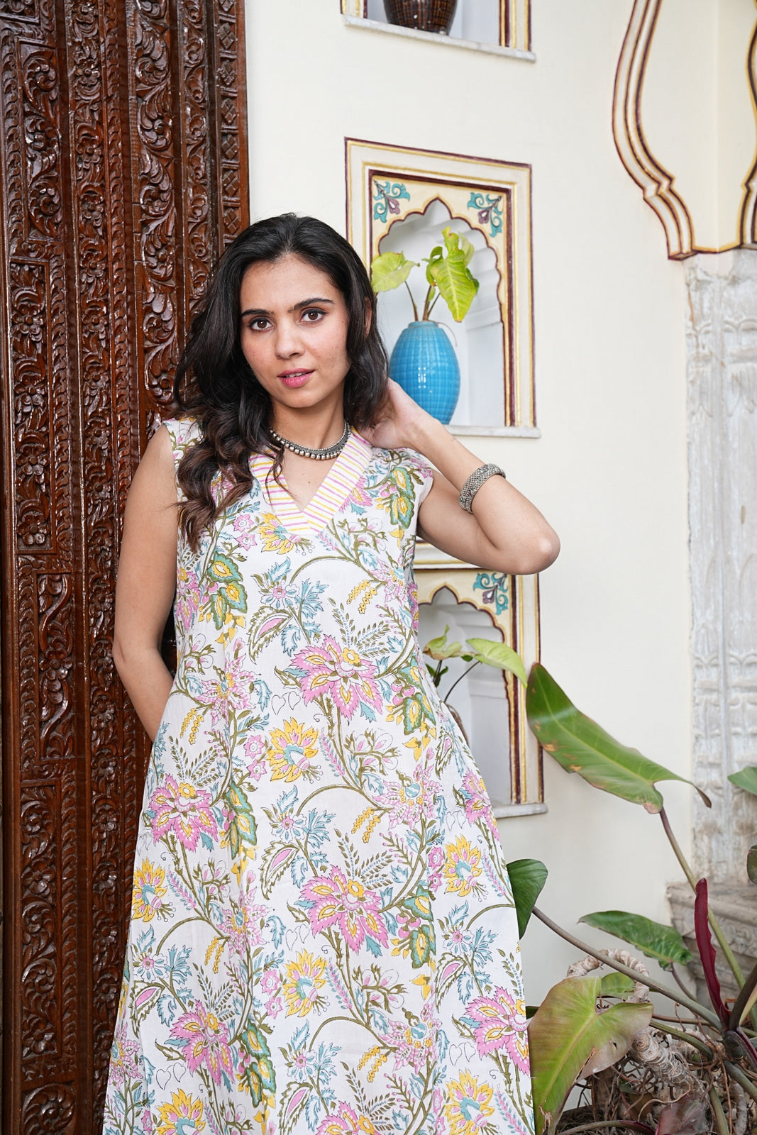 Handblock Printed Cotton Sleeveless Plazo Set – Earthy Elegance by House of the Handblock