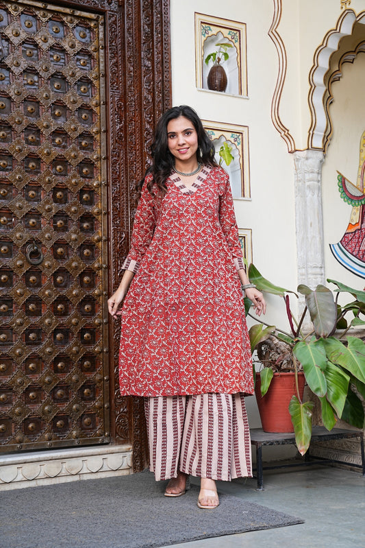 Handblock Printed Cotton Plazo Set – Earthy Elegance by House of the Handblock