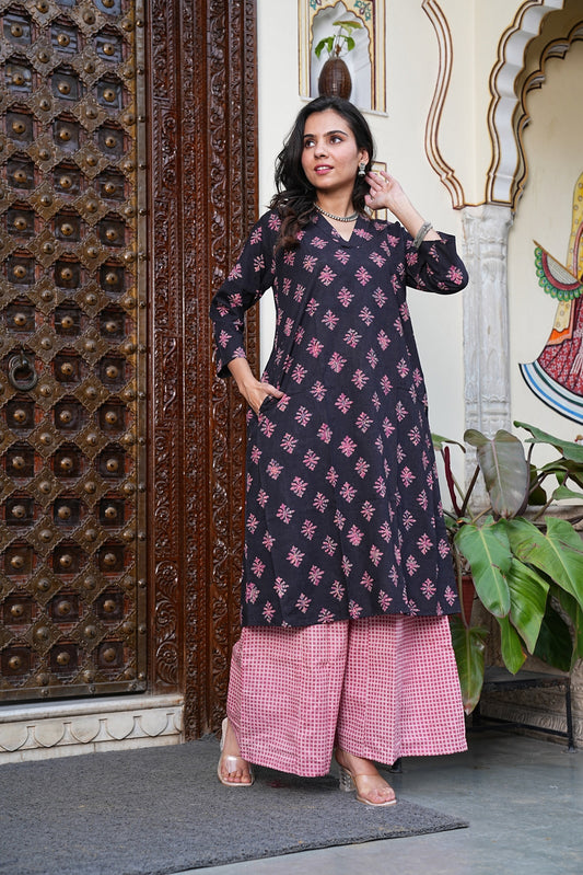 Handblock Printed Cotton Plazo Set – Earthy Elegance by House of the Handblock