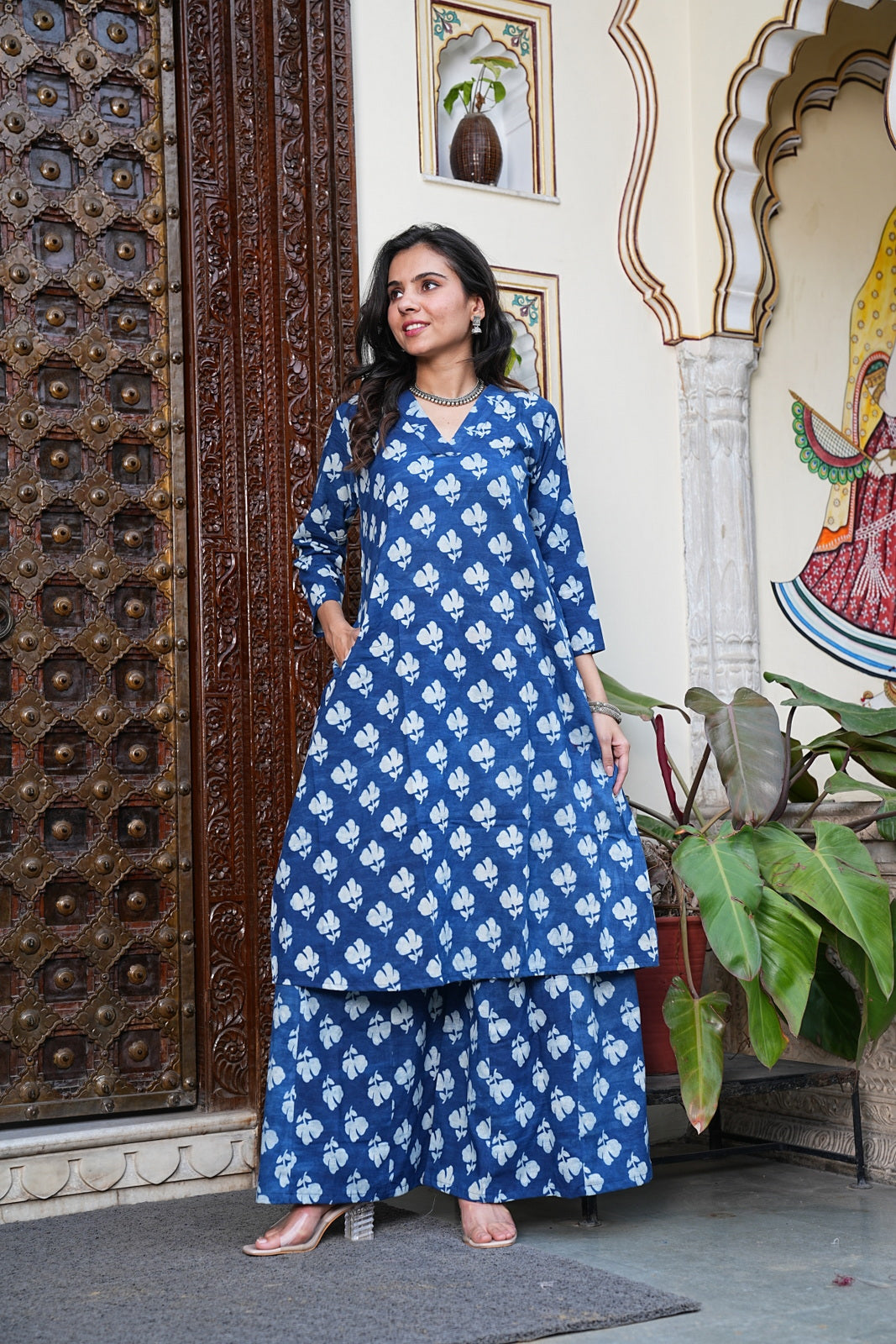 BLUE Handblock Printed Cotton Plazo Set – Earthy Elegance by House of the Handblock