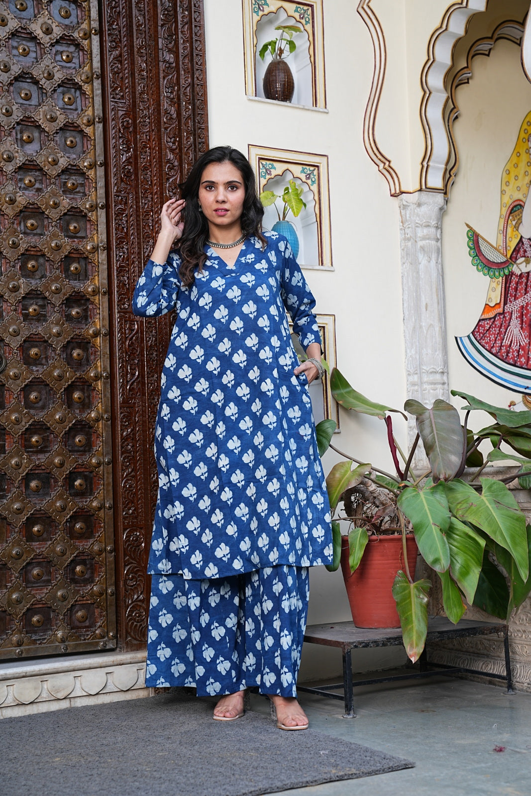 BLUE Handblock Printed Cotton Plazo Set – Earthy Elegance by House of the Handblock