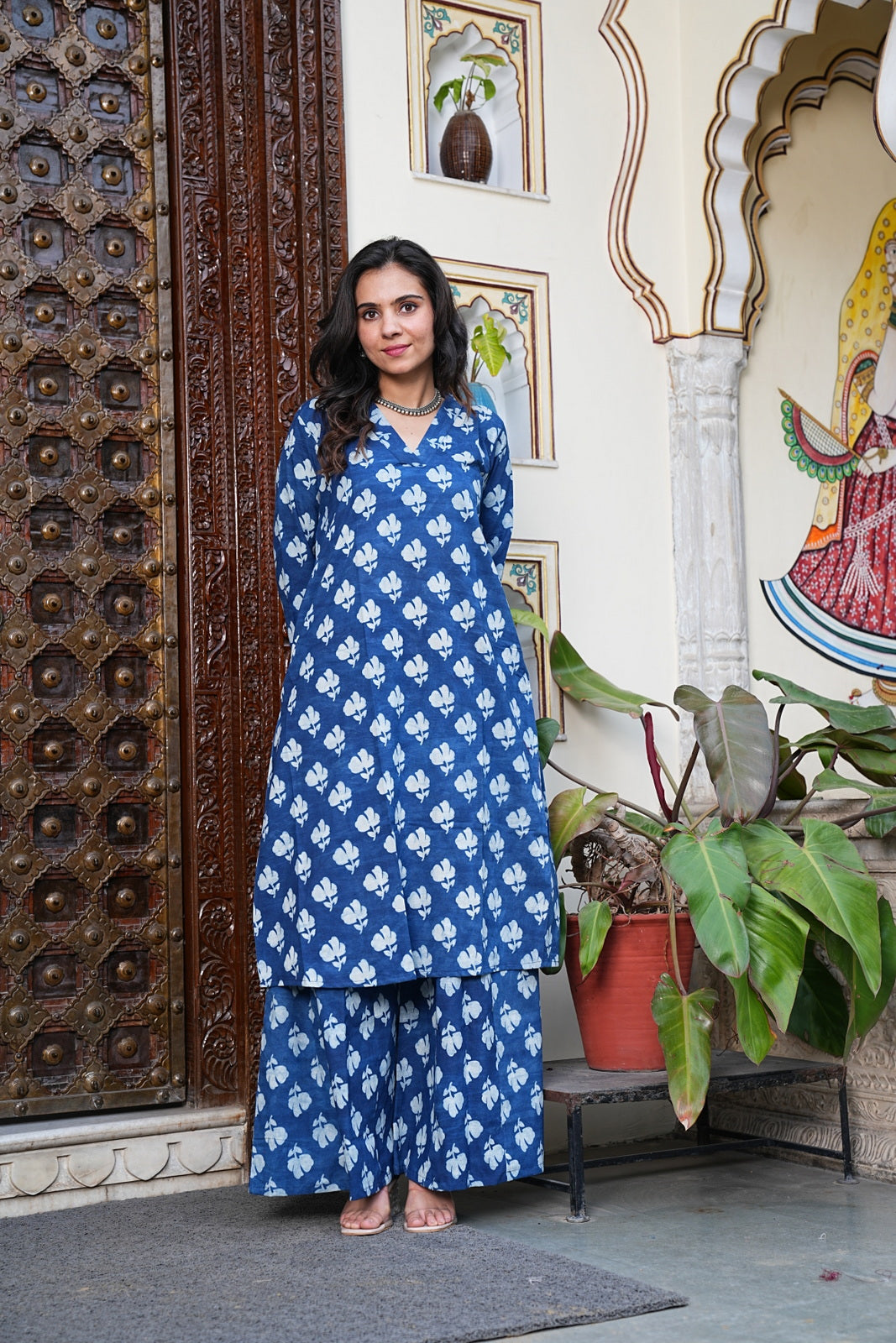 BLUE Handblock Printed Cotton Plazo Set – Earthy Elegance by House of the Handblock