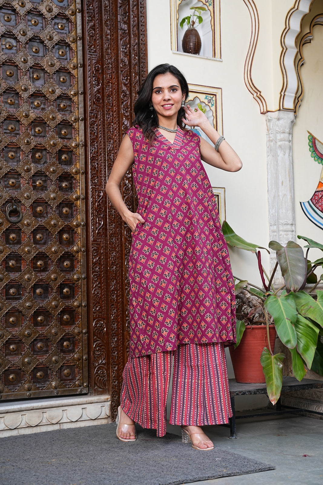 BAGRU Handblock Printed Cotton Sleeveless Plazo Set – Earthy Elegance by House of the HandblocK