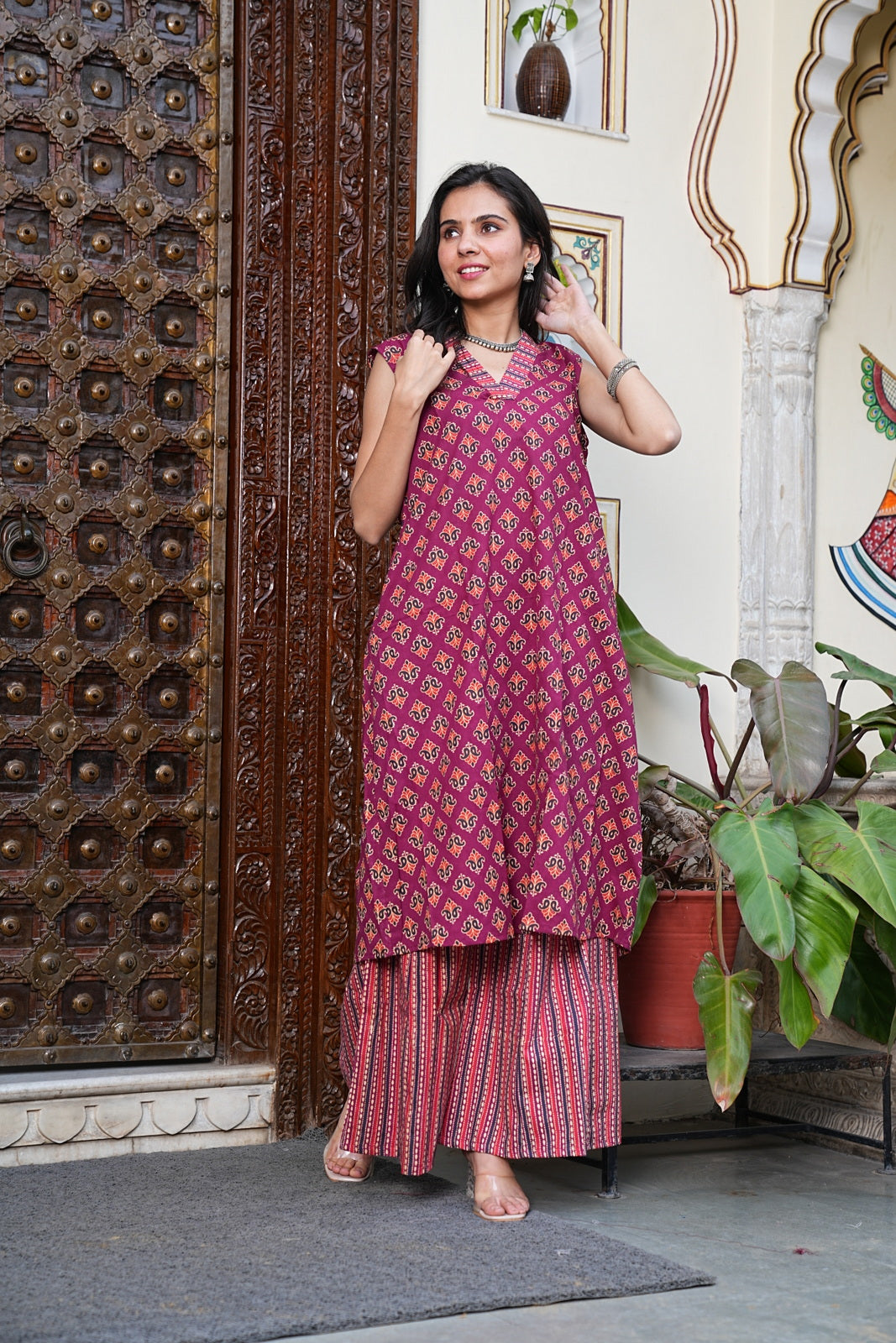 BAGRU Handblock Printed Cotton Sleeveless Plazo Set – Earthy Elegance by House of the HandblocK