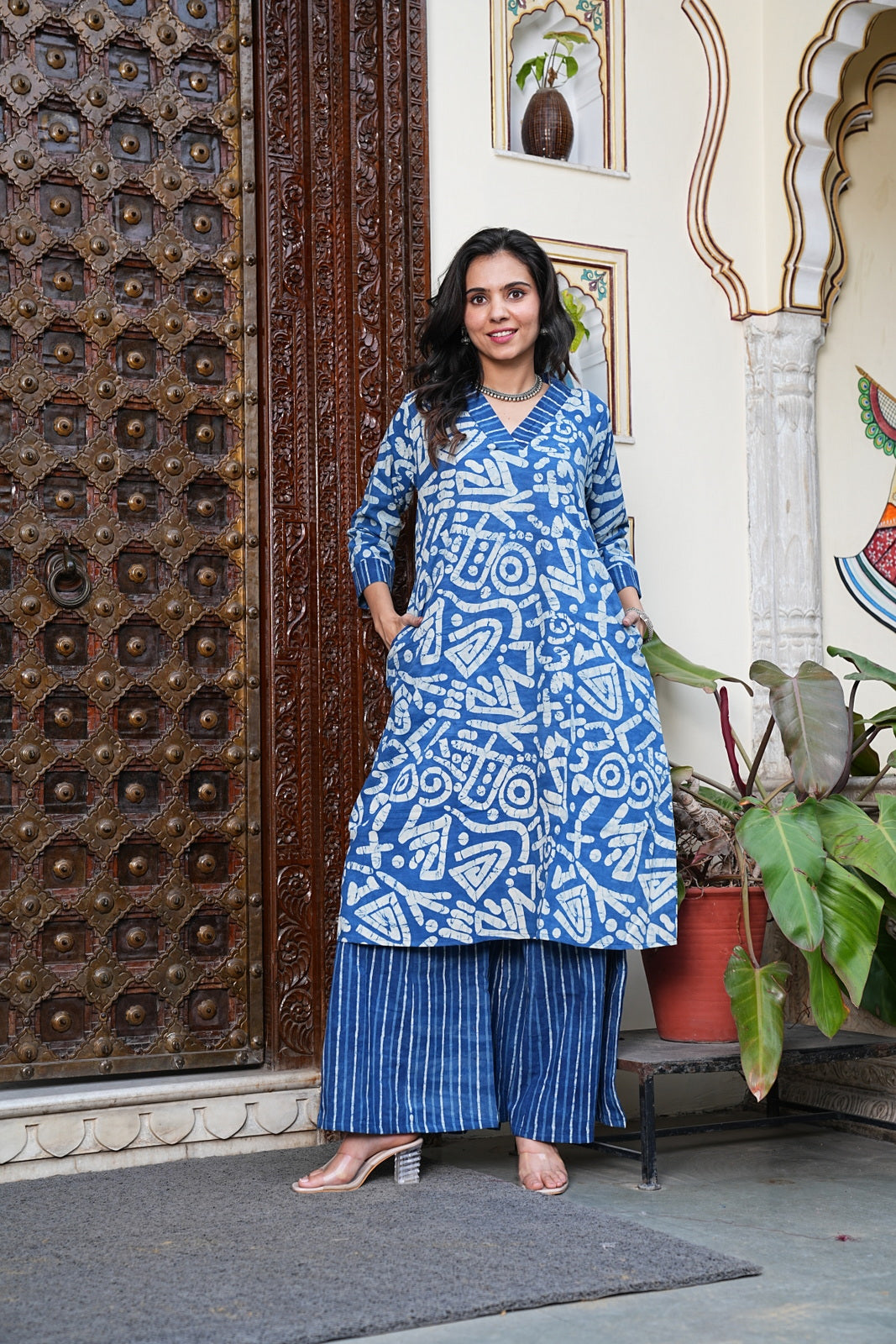 BLUE Handblock Printed Cotton Plazo Set – Earthy Elegance by House of the Handblock