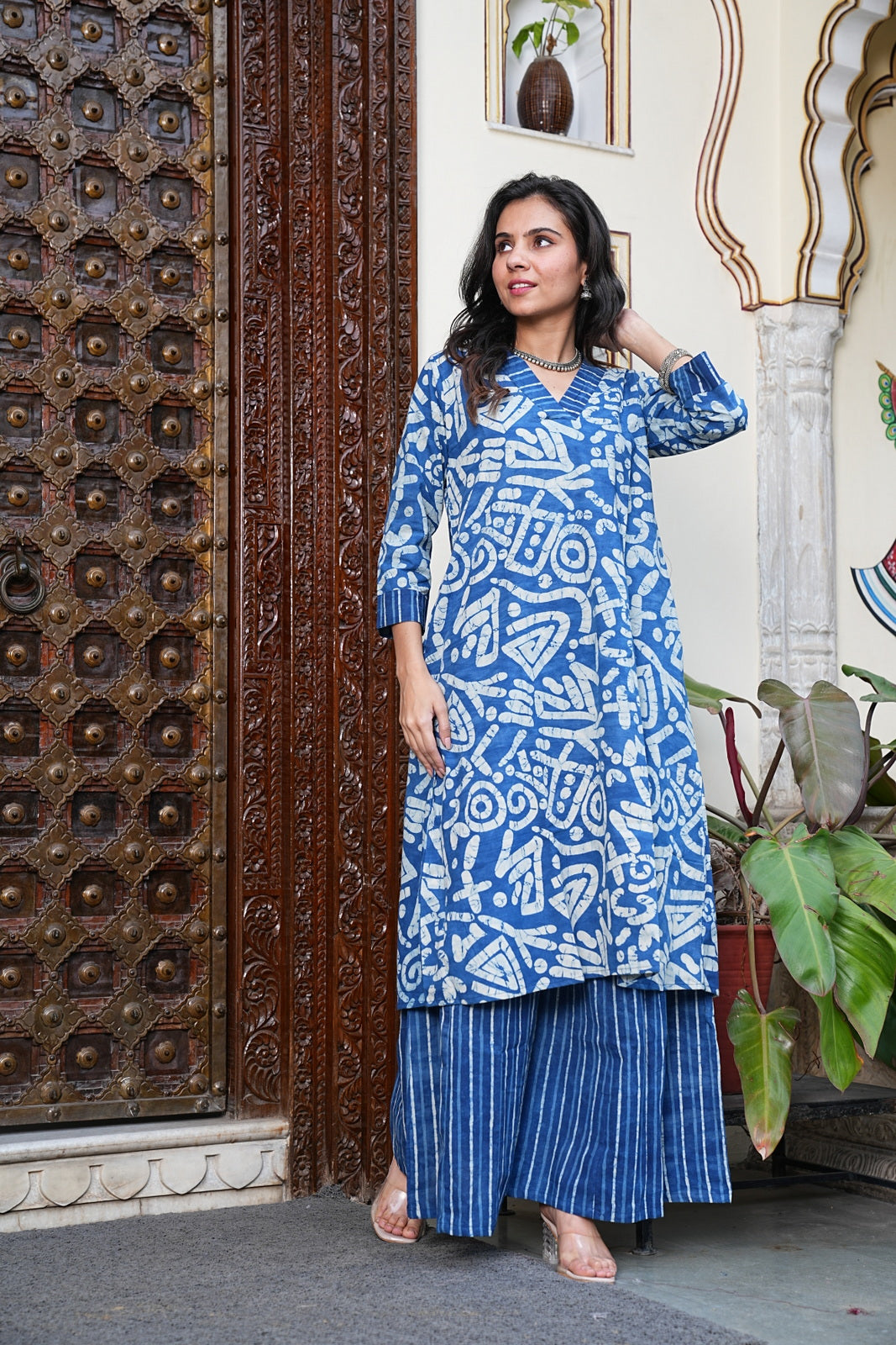 BLUE Handblock Printed Cotton Plazo Set – Earthy Elegance by House of the Handblock