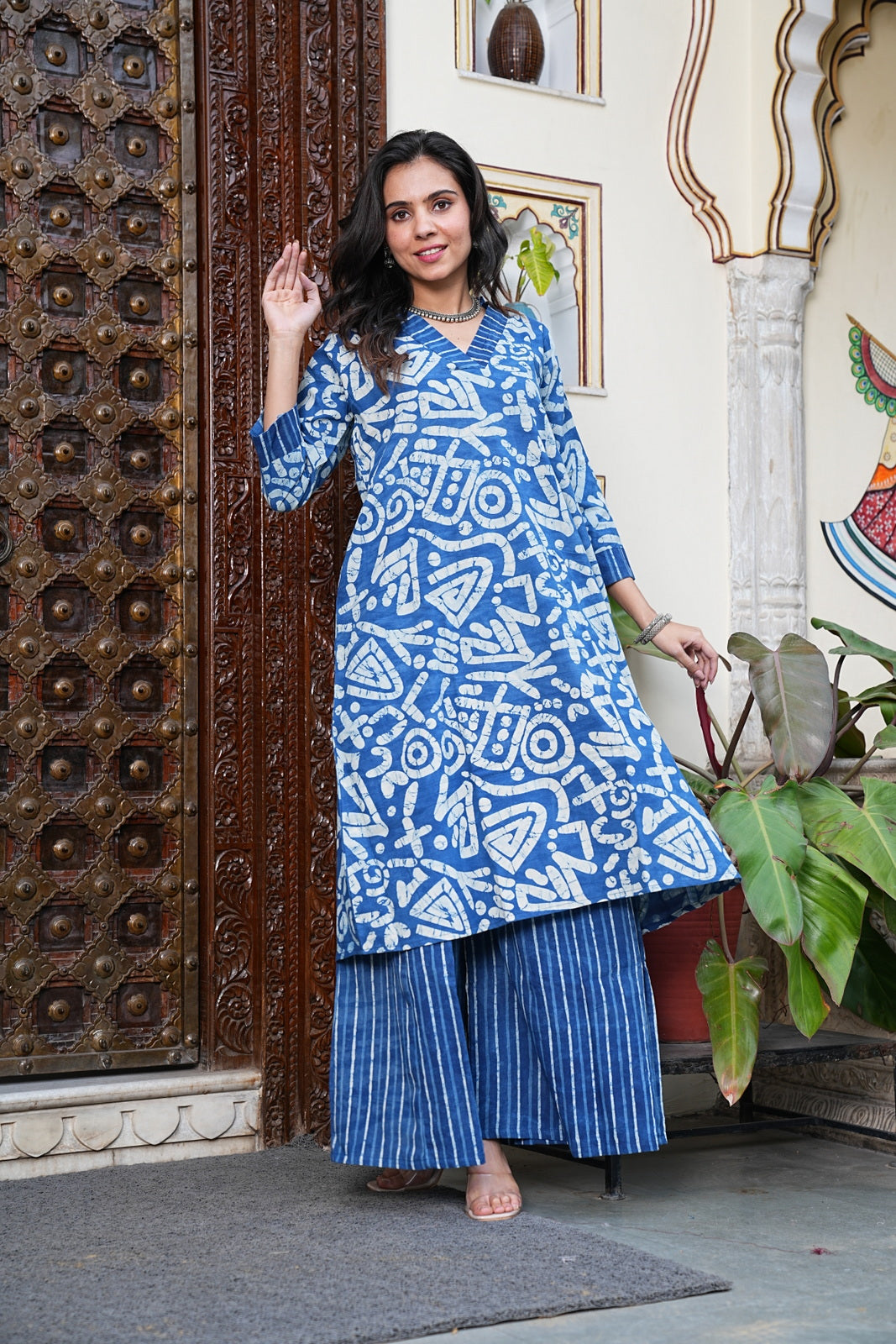 BLUE Handblock Printed Cotton Plazo Set – Earthy Elegance by House of the Handblock