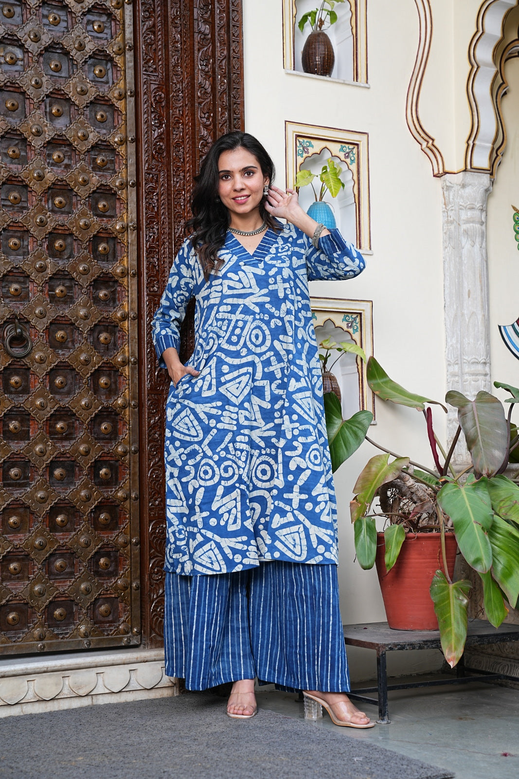 BLUE Handblock Printed Cotton Plazo Set – Earthy Elegance by House of the Handblock
