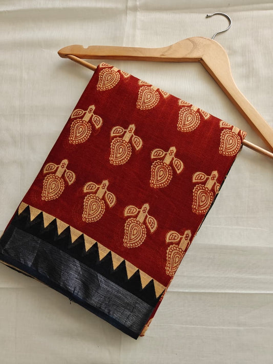 Pure Cotton Linen Hand Block Printed Saree with Blouse | Handcrafted Saree | House of the Handblock Jaipur