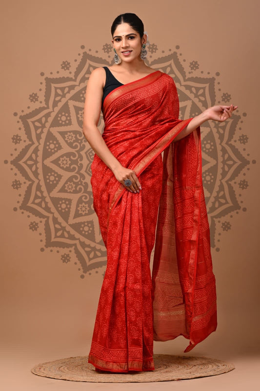 Maheshwari Silk Hand Block Printed Saree – Traditional Rajasthani Handcrafted Saree | House of the Handblock Jaipur